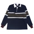 BARBARIAN（バーバリアン）クラシック ラガーシャツ（CENTER STRIPES）/Navy×Ivory×Moss（ネイビー×アイボリー×モスグリーン）※旧フィットモデル