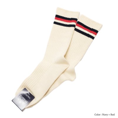 画像2: HALISON（ハリソン）オーガニックコットンアイビークルーソックス/Navy×Red（ネイビー×レッド）・Navy×Blue（ネイビー×ブルー）・Green×Yellow（グリーン×イエロー）・Enji（エンジ）※3足までメール便発送可※