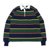 BARBARIAN（バーバリアン）Heavy Weight Rugby Collar Shirt（ヘビーウェイト ラグビーカラーシャツ）"ALTERNATING STRIPES" / Navy×Gold×Bottle×Red（ネイビー×ゴールド×ボトル×レッド）