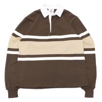 BARBARIAN（バーバリアン）Heavy Weight Rugby Collar Shirt（ヘビーウェイト ラグビーカラーシャツ） "COLLEGIATE STRIPE" / Moss×Ivory×Vegas Gold（モスグリーン×アイボリー×ベガスゴールド）