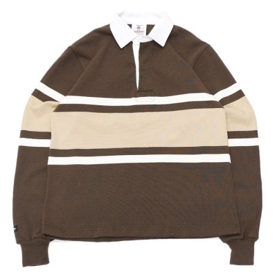 画像1: BARBARIAN（バーバリアン）Heavy Weight Rugby Collar Shirt（ヘビーウェイト ラグビーカラーシャツ） "COLLEGIATE STRIPE" / Moss×Ivory×Vegas Gold（モスグリーン×アイボリー×ベガスゴールド）