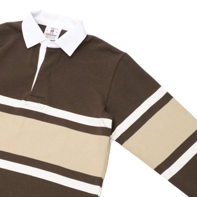 画像4: BARBARIAN（バーバリアン）Heavy Weight Rugby Collar Shirt（ヘビーウェイト ラグビーカラーシャツ） "COLLEGIATE STRIPE" / Moss×Ivory×Vegas Gold（モスグリーン×アイボリー×ベガスゴールド）