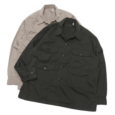 画像1: KAPTAIN SUNSHINE（キャプテンサンシャイン）Garment Dyed Safari Shirt Jacket（ガーメントダイドサファリシャツジャケット）FINX SATIN CLOTH/Taupe（トープ）・Ink Black（インクブラック）