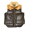 Y'2 LEATHER（ワイツーレザー）OIL SOFT HORSE&MOUTON DOWN VEST（オイルソフトホース&ムートンダウンベスト）/Olive×Camel+Yellow Mouton（オリーブ×キャメル+イエロームートン）