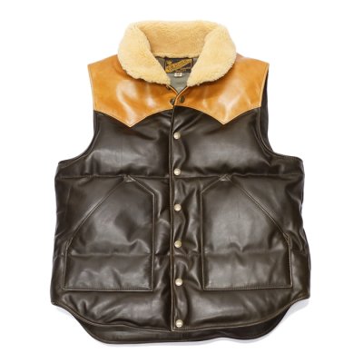 画像1: Y'2 LEATHER（ワイツーレザー）OIL SOFT HORSE&MOUTON DOWN VEST（オイルソフトホース&ムートンダウンベスト）/Olive×Camel+Yellow Mouton（オリーブ×キャメル+イエロームートン）