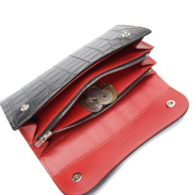 画像7: WILD SWANS（ワイルドスワンズ）WAVE（ウェイブ）ロングウォレット/ブラック"クロコダイル"×レッド"ブッテーロ"