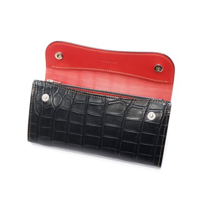 画像4: WILD SWANS（ワイルドスワンズ）WAVE（ウェイブ）ロングウォレット/ブラック"クロコダイル"×レッド"ブッテーロ"