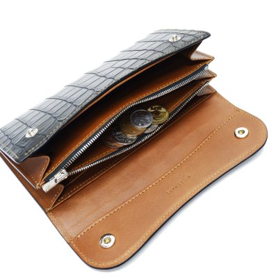 画像7: WILD SWANS（ワイルドスワンズ）WAVE（ウェイブ）ロングウォレット/ブラック"クロコダイル"×キャメル"ブッテーロ"