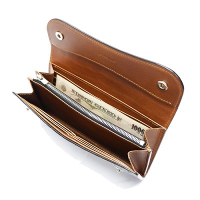 画像6: WILD SWANS（ワイルドスワンズ）WAVE（ウェイブ）ロングウォレット/ブラック"クロコダイル"×キャメル"ブッテーロ"