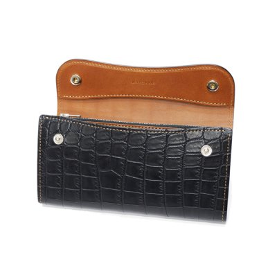画像4: WILD SWANS（ワイルドスワンズ）WAVE（ウェイブ）ロングウォレット/ブラック"クロコダイル"×キャメル"ブッテーロ"