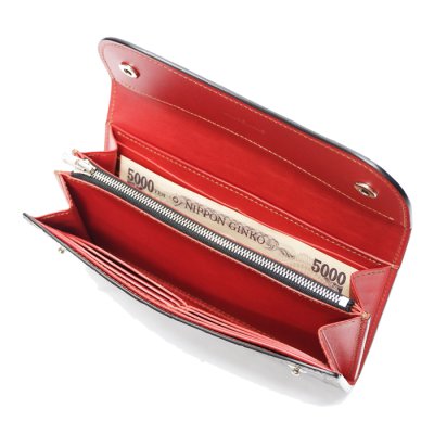 画像6: WILD SWANS（ワイルドスワンズ）WAVE（ウェイブ）ロングウォレット/ブラック"クロコダイル"×レッド"ブッテーロ"