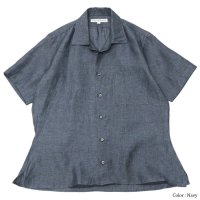 『OUTLET』INDIVIDUALIZED SHIRTS（インディビジュアライズドシャツ）Camp Collar Short Sleeve Shirt（キャンプカラーショートスリーブシャツ）"LINEN TWILL" / Navy（ネイビー）※Lサイズのみ