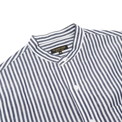 画像3: *A VONTADE（アボンタージ）Banded Collar Shirts（バンドカラーシャツ）"Cotton Linen Chambray" / Navy Stripe（ネイビーストライプ）