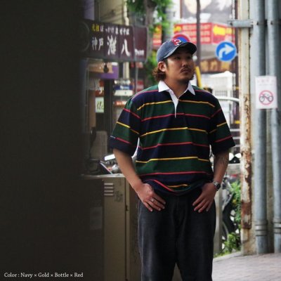 画像7: BARBARIAN（バーバリアン）Light Weight Rugby Collar Shirt S/S（ライトウェイト ラグビーカラーシャツS/S） "ALTERNATING STRIPES" / Ivory×Bottle×Oxford×Navy（アイボリー×ボトル×オックスフォード×ネイビー）