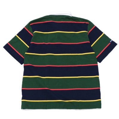 画像2: BARBARIAN（バーバリアン）Light Weight Rugby Collar Shirt S/S（ライトウェイト ラグビーカラーシャツS/S） ”ALTERNATING STRIPES" / Navy×Gold×Bottle×Red（ネイビー×ゴールド×ボトル×レッド）