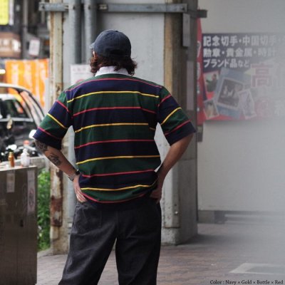 画像8: BARBARIAN（バーバリアン）Light Weight Rugby Collar Shirt S/S（ライトウェイト ラグビーカラーシャツS/S） ”ALTERNATING STRIPES" / Navy×Gold×Bottle×Red（ネイビー×ゴールド×ボトル×レッド）