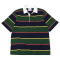 BARBARIAN（バーバリアン）カジュアルラガーシャツショートスリーブ 8oz-NEW FIT-（ALTERNATING STRIPES）/Navy×Gold×Bottle×Red（ネイビー×ゴールド×ボトル×レッド）