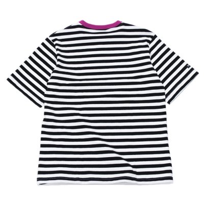画像2: ＜30%OFF＞BARBARIAN（バーバリアン）カジュアルクルーネックシャツショートスリーブ 　”1/2 TWO COLOUR STRIPES” / Black×White+Raspberry（ブラック×ホワイト+ラズベリー）