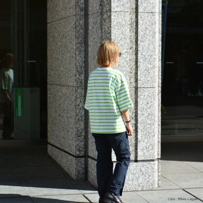 画像12: BARBARIAN（バーバリアン）W's Casual Crew Neck Shirt S/S（ウィメンズカジュアルクルーネックシャツショートスリーブ ）”TWO COLOUR STRIPES"  / White×Apple（ホワイト×アップル）・White×Brown（ホワイト×ブラウン）