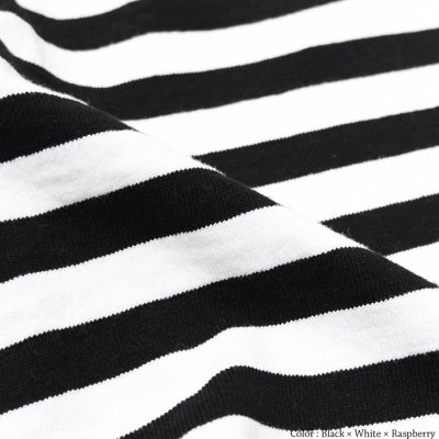 画像3: ＜30%OFF＞BARBARIAN（バーバリアン）カジュアルクルーネックシャツショートスリーブ 　”1/2 TWO COLOUR STRIPES” / Black×White+Raspberry（ブラック×ホワイト+ラズベリー）