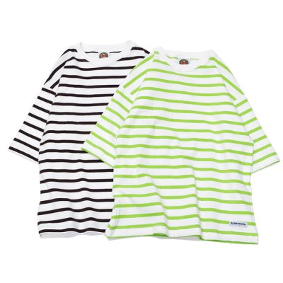 画像1: BARBARIAN（バーバリアン）カジュアルクルーネックシャツショートスリーブ 8oz（TWO COLOUR STRIPES）"レディース"/White×Apple（ホワイト×アップル）・White×Brown（ホワイト×ブラウン）