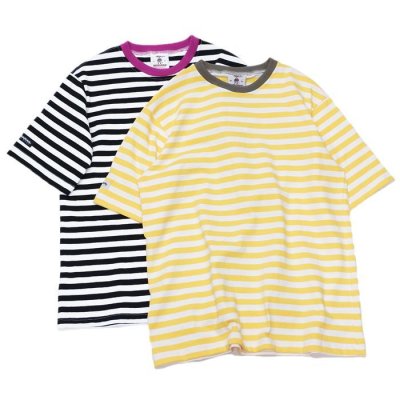 画像1: BARBARIAN（バーバリアン）カジュアルクルーネックシャツショートスリーブ 8oz-NEW FIT-（1/2" TWO COLOUR STRIPES）/Yellow×White+Graphite（イエロー×ホワイト+グラファイト）・Black×White+Raspberry（ブラック×ホワイト+ラズベリー）