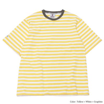 画像2: BARBARIAN（バーバリアン）カジュアルクルーネックシャツショートスリーブ 8oz-NEW FIT-（1/2" TWO COLOUR STRIPES）/Yellow×White+Graphite（イエロー×ホワイト+グラファイト）・Black×White+Raspberry（ブラック×ホワイト+ラズベリー）