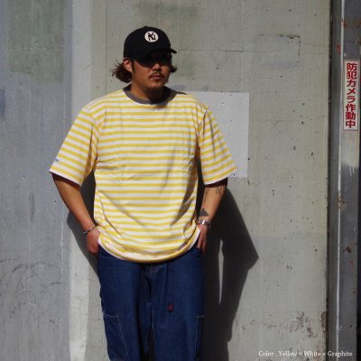 画像4: ＜30%OFF＞BARBARIAN（バーバリアン）カジュアルクルーネックシャツショートスリーブ 　”1/2 TWO COLOUR STRIPES” / Black×White+Raspberry（ブラック×ホワイト+ラズベリー）