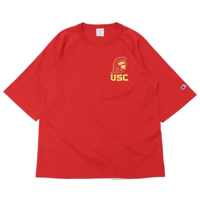 画像1: ＜OUTLET＞Champion（チャンピオン）T1011 US Print Raglan Sleeve T-Shirt（ティーテンイレブンUSプリントラグランスリーブTシャツ）"USC・Made in USA" / Cardinal（カーディナル）