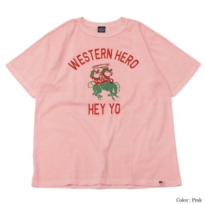 画像2: STUDIO D'ARTISAN（ステュディオ・ダ・ルチザン）USAコットンピグメント加工プリントＴシャツ"WESTERN HERO" / Pink（ピンク）・Black（ブラック）