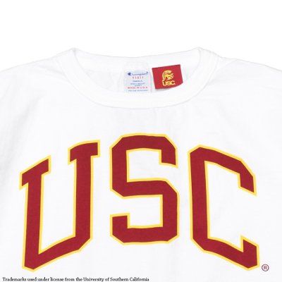 画像3: Champion（チャンピオン）T1011 US Print T-Shirt（ティーテンイレブンUSプリントTシャツ）"USC・Made in USA" / White×Maroon（ホワイト×マルーン）※Sサイズのみ