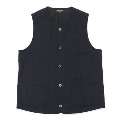 画像1: A VONTADE（アボンタージ）CW Piping Vest（CWパイピングベスト）British Wool Cotton Mil. Serge/Dk.Navy（ダークネイビー）
