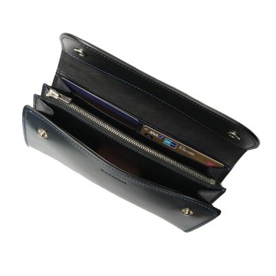 画像6: WILD SWANS(ワイルドスワンズ)WAVE(ウェイブ)ロングウォレット/ネイビー"シェルコードバン"×ブラック"イングリッシュブライドル"