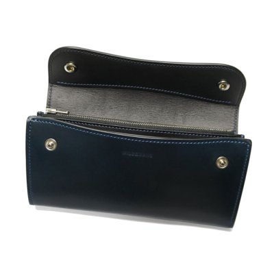 画像4: WILD SWANS(ワイルドスワンズ)WAVE(ウェイブ)ロングウォレット/ネイビー"シェルコードバン"×ブラック"イングリッシュブライドル"