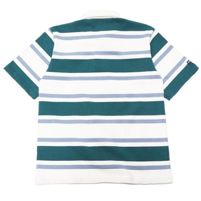 画像2: BARBARIAN（バーバリアン）Light Weight Rugby Collar Shirt S/S（ライトウェイト ラグビーカラーシャツS/S）”3COLOUR STRIPES" / Teal×White×Columbia（ティール×ホワイト×コロンビア）