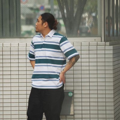 画像8: BARBARIAN（バーバリアン）Light Weight Rugby Collar Shirt S/S（ライトウェイト ラグビーカラーシャツS/S）”3COLOUR STRIPES" / Teal×White×Columbia（ティール×ホワイト×コロンビア）