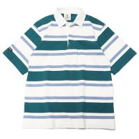 BARBARIAN（バーバリアン）Light Weight Rugby Collar Shirt S/S（ライトウェイト ラグビーカラーシャツS/S）”3COLOUR STRIPES" / Teal×White×Columbia（ティール×ホワイト×コロンビア）