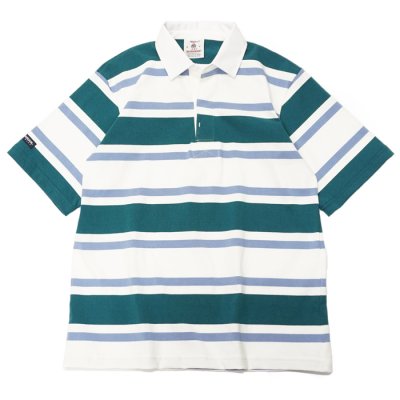 画像1: BARBARIAN（バーバリアン）カジュアルラガーシャツショートスリーブ 8oz-NEW FIT-（3COLOUR STRIPES）/Teal×White×Columbia（ティール×ホワイト×コロンビア）