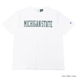Champion（チャンピオン）T1011 US Print T-Shirt（ティーテンイレブンUSプリントTシャツ）"MICHIGAN STATE・Made in USA" / White×Green（ホワイト×グリーン）※Sサイズのみ