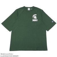 Champion（チャンピオン）T1011 Raglan Short Sleeve T-Shirt（ティーテンイレブンラグランショートスリーブTシャツ）"MICHIGAN STATE"/Moss Green（モスグリーン）Made in USA※Lサイズのみ