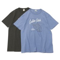 BARNS OUTFITTERS (バーンズアウトフィッターズ) TSURI-AMI Crew Print T-Shirt (吊り編みクループリントTシャツ)"GOLDEN STATE" / Blue Grey(ブルーグレー)・Black (ブラック)