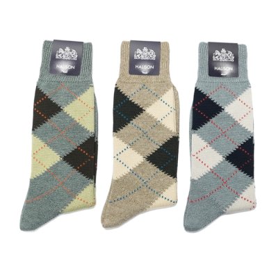画像1: HALISON（ハリソン）スーピマメランジ アーガイルソックス/Green（グリーン）・Beige（ベージュ）・Blue（ブルー）※3足までメール便発送可※