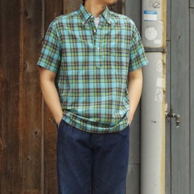 画像8: 『OUTLET』SERO（セロ）Short Sleeve Pullover B.D Shirt（ショートスリーブプルオーバーボタンダウンシャツ）Madras Check/Blue（ブルー）※サイズ16のみ