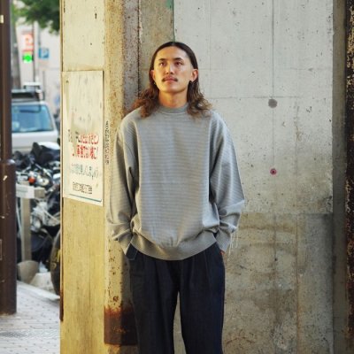 画像8: Yonetomi NEW BASIC(ヨネトミニューベーシック)WAVE COTTON KNIT PULLOVER(ウェーブコットンニットプルオーバー)"BORDER"/Grey(グレー)