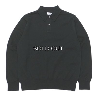 画像1: Yonetomi NEW BASIC（ヨネトミニューベーシック）LIGHT WAVE COTTON KNIT POLO L/S（ライトウェーブコットンニットポロシャツ・ロングスリーブ）/Black（ブラック）