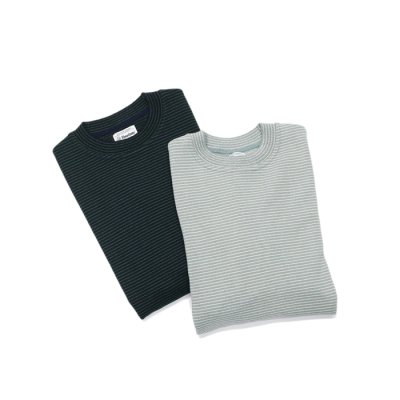 画像7: Yonetomi NEW BASIC(ヨネトミニューベーシック)WAVE COTTON KNIT PULLOVER(ウェーブコットンニットプルオーバー)"BORDER"/Grey(グレー)