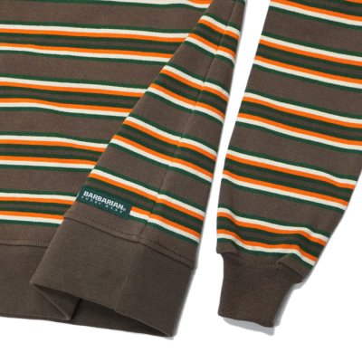画像5: BARBARIAN(バーバリアン)Heavy Weight Crew Neck Shirt(ヘビーウェイト クルーネックシャツ) "Nine 5crs Stripes Repeat” / Moss×Bottle×Ivory×B,Orange(モスグリーン×ボトルグリーン×トープ×オレンジ)