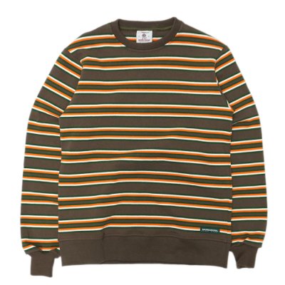 画像1: BARBARIAN（バーバリアン）Heavy Weight Crew Neck Shirt（ヘビーウェイト クルーネックシャツ） "Nine 5crs Stripes Repeat” / Moss×Bottle×Ivory×B,Orange（モスグリーン×ボトルグリーン×トープ×オレンジ）