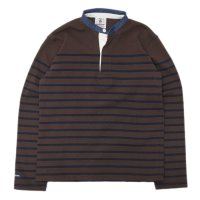 BARBARIAN（バーバリアン）Heavy Weight Henley Neck Denim Collar Shirt（ヘビーウェイト ヘンリーネックデニムカラーシャツ） ”Basque Stripe” / Brown×Navy+Dark Denim Collar（ブラウン×ネイビー+ダークデニムカラー）