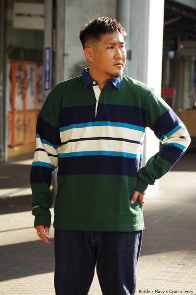 画像12: BARBARIAN(バーバリアン)Heavy Weight Denim Rugby Collar Shirt(ヘビーウェイト デニムラグビーカラーシャツ) ”Bold Mountaineer” / Columbia×Purple×Teal×Black With Dark Denim Collar(コロンビア×パープル×ティール×ブラック+ダークデニムカラー)